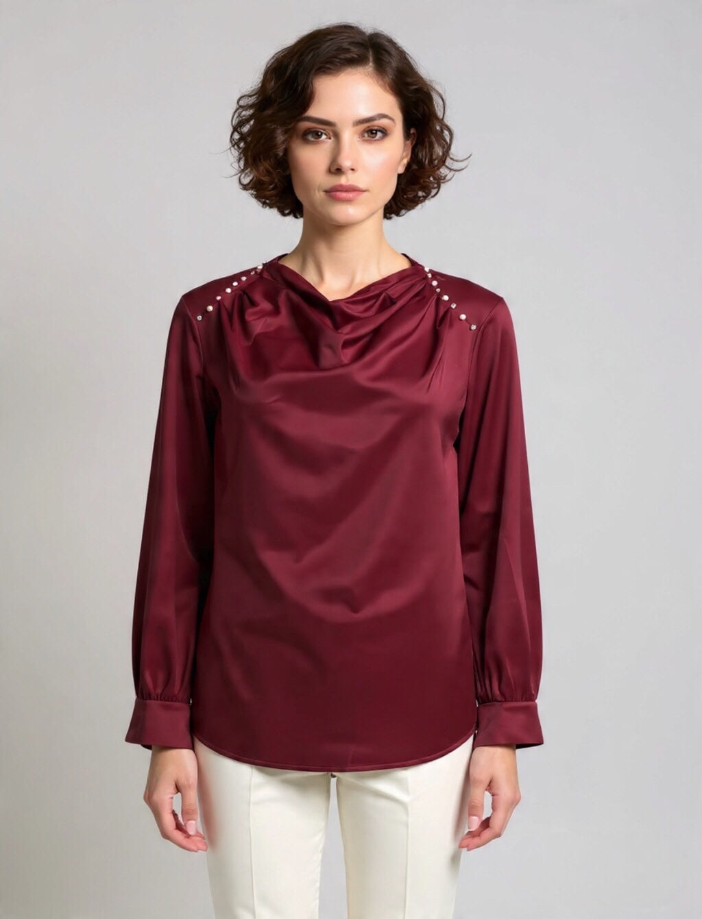 Elegant Long Sleeve Women Top with Stylish Shoulder Detail