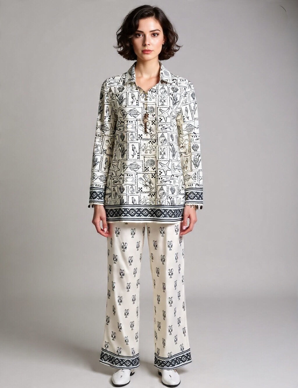 Printed Shirt and Pants Co-ord Set