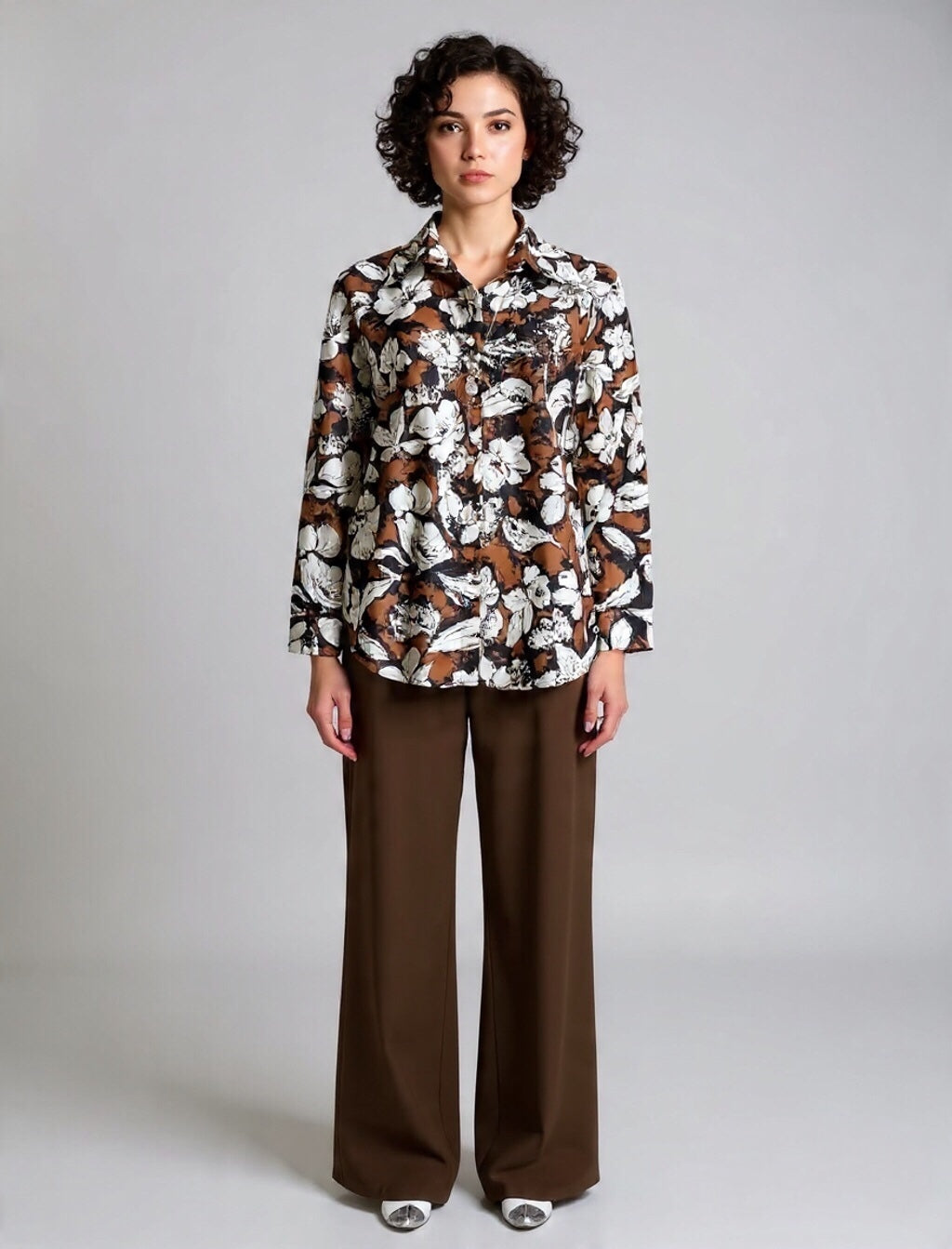 Floral Long Sleeve Top&Classic Pant Outfit