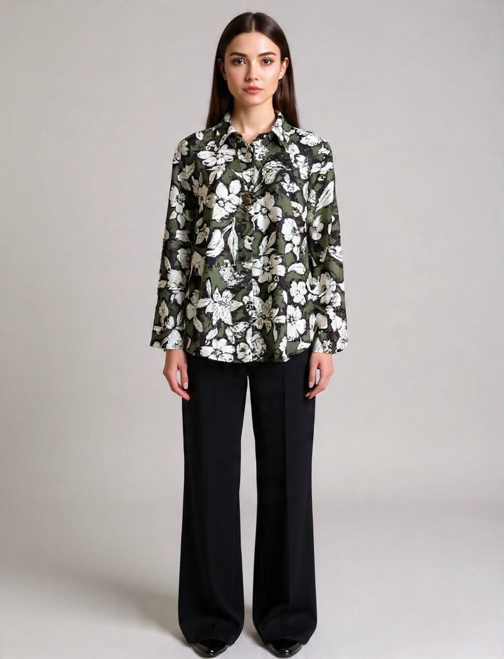 Floral Long Sleeve Top&Classic Pant Outfit