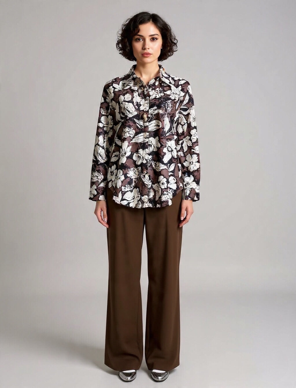 Floral Long Sleeve Top&Classic Pant Outfit