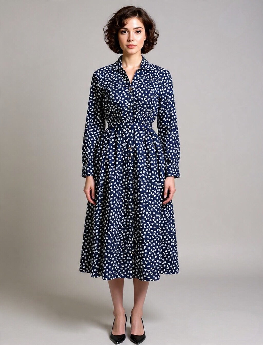 Vertical Striped Button-Down Shirt Maxi Dress with Belt