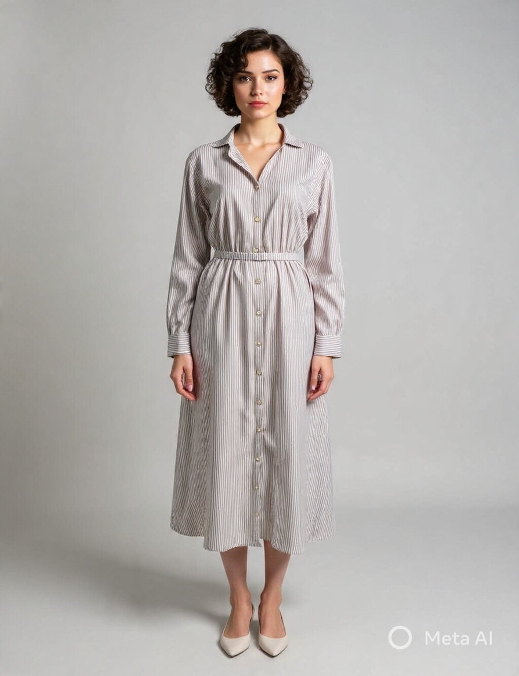 Vertical Striped Button-Down Shirt Maxi Dress with Belt
