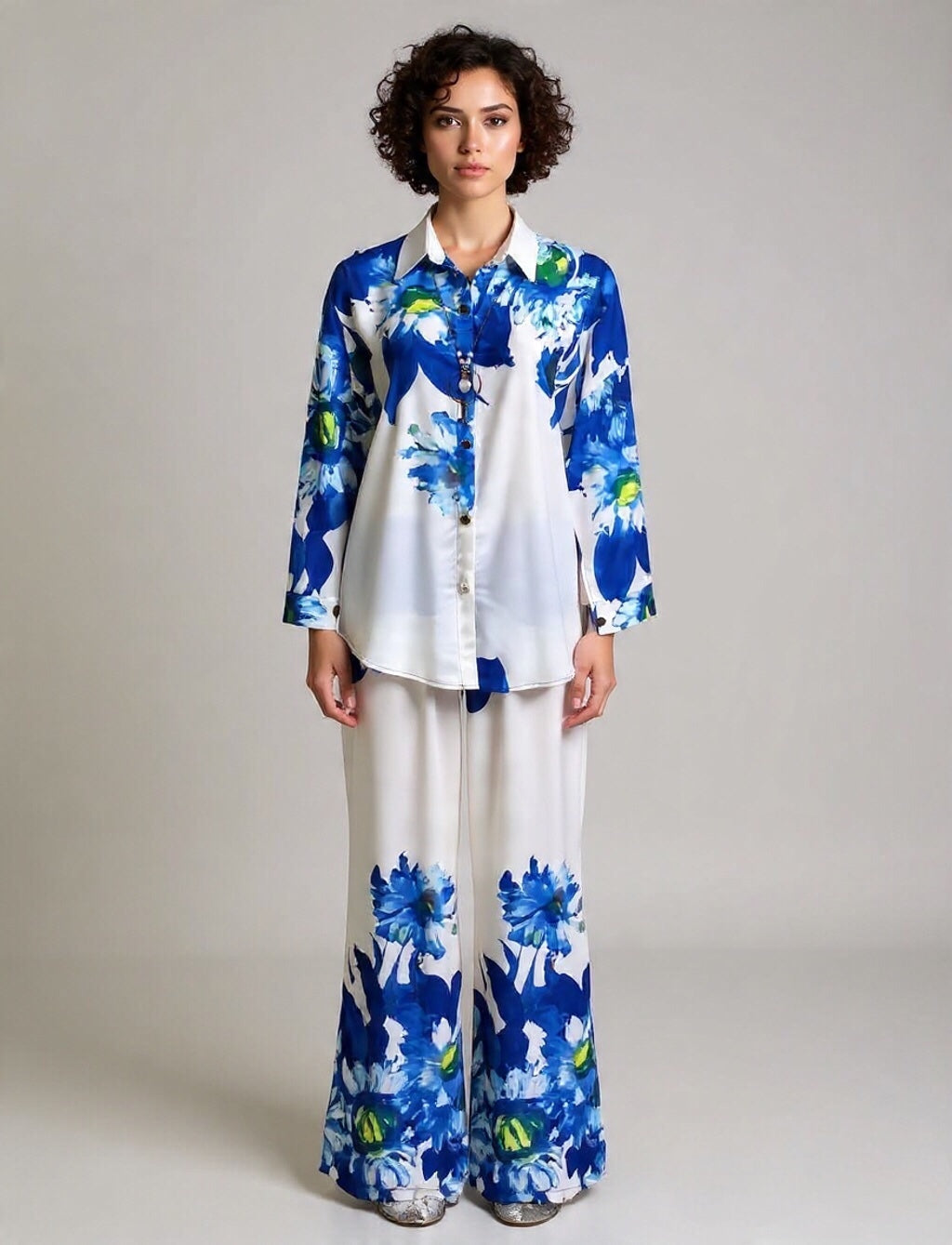 Floral Print Two-Piece Co-Ord Set with Relaxed Fit Pants