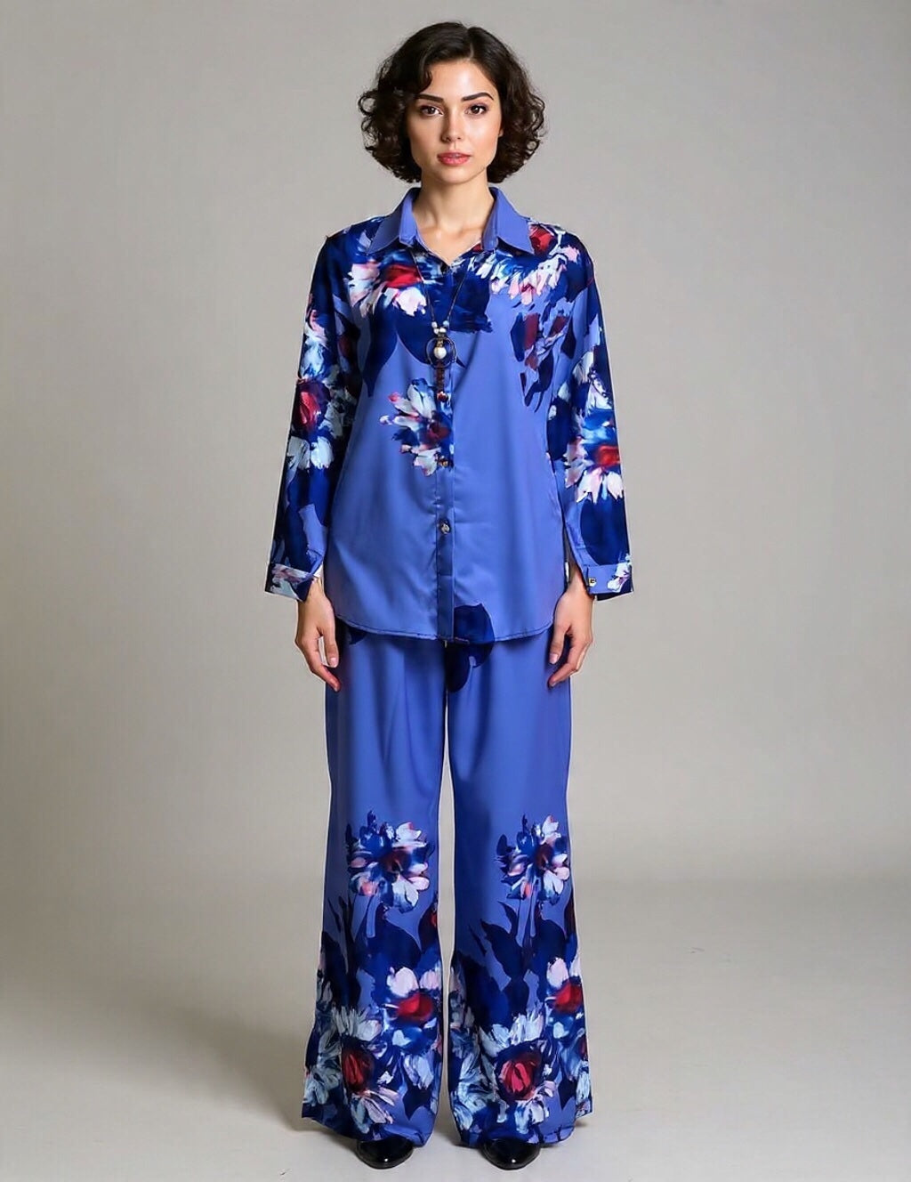 Floral Print Two-Piece Co-Ord Set with Relaxed Fit Pants