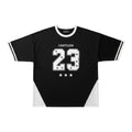 Well Fitters black oversized graphic t-shirt with white LIMITLESS 23 print, star motifs, and contrast collar and cuffs.